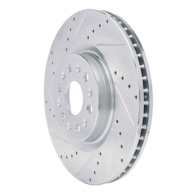 Buick Enclave Brake Rotor (1) - Front Left - R1 Concepts - Drilled & Slotted - Silver - `17-`25